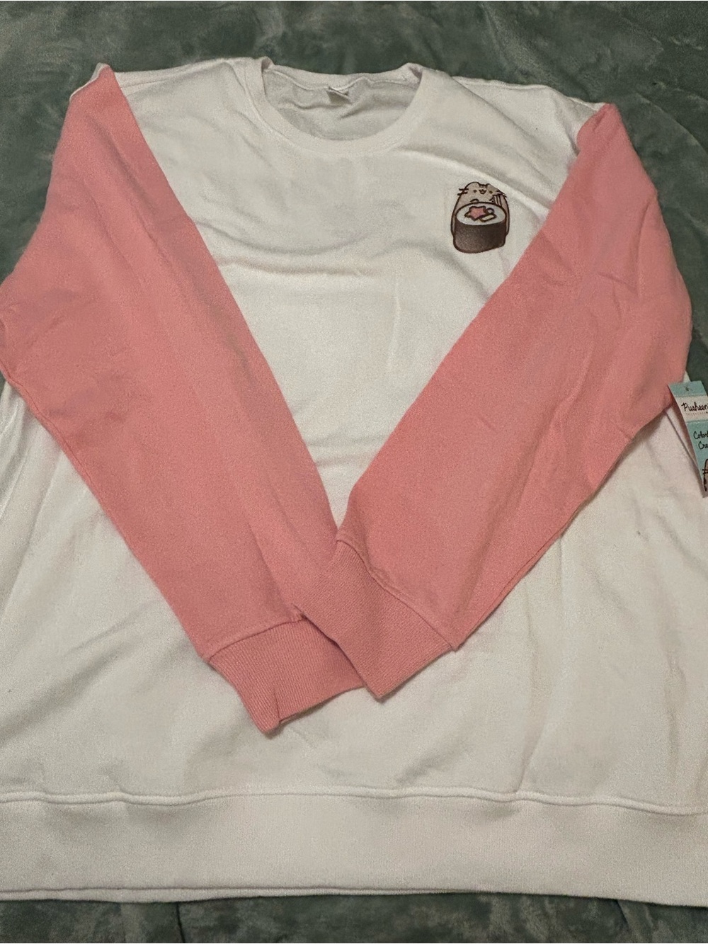 Pusheen Sushi Color Block Pink and White Crewneck Sweatshirt Size 3X NWT